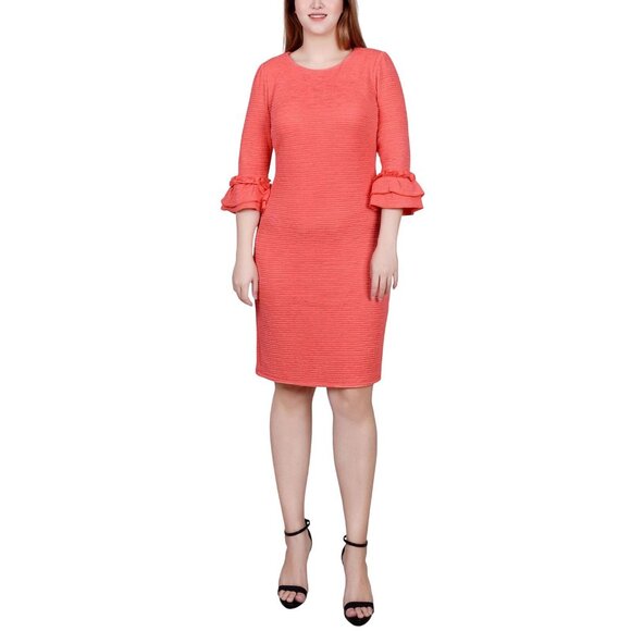 NWT Ny Collection Petite Textured Knit Dress with 3/4 Sleeves Coral Pink PM - Picture 1 of 8